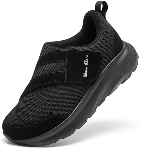 SILETCARE Extra Wide Diabetic Shoes for Men Easy to Close Casual Shoes for Elderly Suitable for Swollen Feet Breathable and Lightweight Sneakers (Black UK 8)