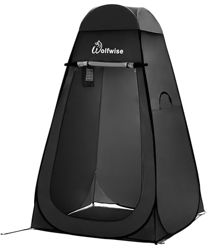 Wolfwise Pop Up Shower Tent with Floor, Portable Instant Changing Tent with Ventilation Window, Privacy Bathroom Toilet for Beach, Camping & Outdoor, Width 47 (120 CM), Height 75 (190 CM), Black