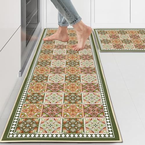 PQCXXA Lot de 2 Tapis Cuisine antidérapant Lavable,Tapis de Cuisine,Tapi cuisin antiderapant pour Couloir,Salle à Manger,Entrée et Tapis de Porte (D5, 40x120cm+40x60cm)