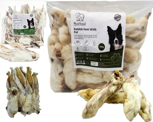 Combo Pack 500g Rabbit Feet and 200g Rabbit Ears with Fur for Dog, 100% Natural Air-Dried Dog Chew, Grain & Gluten Free Pet Treats for Puppy, Adult & Seniors, Healthy & Hypoallergenic Dog Snacks Food