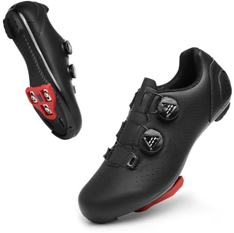 YIHOODA Scarpe da ciclismo da uomo e da donna, compatibili con Peloton SPD SPD-SL, look Delta/Keo, traspiranti, per bici da corsa, MTB & Indoor Cycling, Nero , 46 EU
