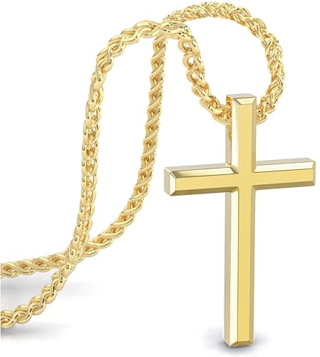 SERASAR Collar Cruz Hombre Acero Inoxidable 50cm Oro Idea Regalo