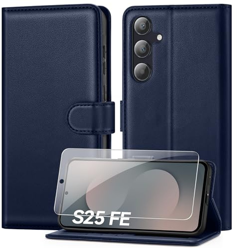 ivencase Compatible with Samsung Galaxy S25 FE 5G Case with 1 Screen Protector, [RFID Blocking] PU Leather Flip Wallet Case with Card Slots Stand Magnetic Phone Case for Samsung S25 FE - Blue