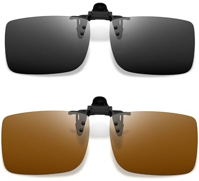 Joopin Clip Occhiali da Sole Polarizzata UV400 Uomo Donna Lenti Sole Sovrapponibili Clip Flip Up Senza Montatura Clip-On Occhiali da Vista per Guida Pesca 2 Pezzi (Marrone e Nero)