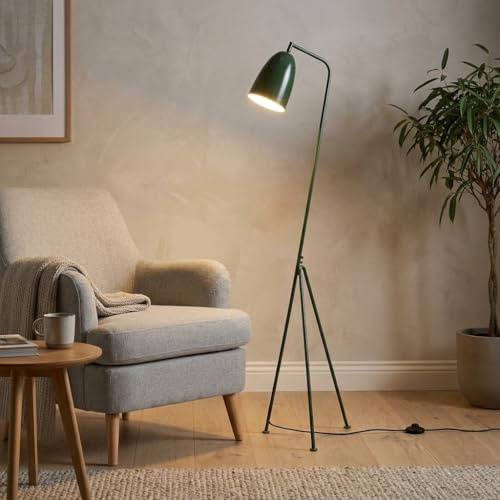 BARCELONA LED Lampadaire Design Shoppen Vert, Lampadaire Trépied Style Mid Century Moderne, Abat-Jour Orientable E27, Lampe de Lecture Scandinave Vintage pour Salon Chambre Burea