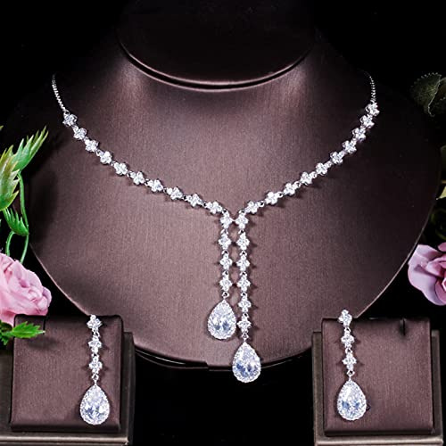 Smycken Röd Grön Sten Kvinnor Färg Bröllopssmycken Cubic Zirconia Teardrop Halsband Örhängen Set