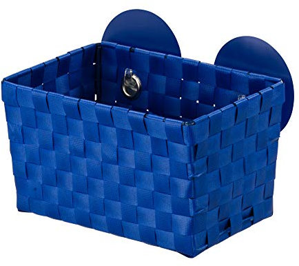 WENKO 20380100 Static-Loc Aufbewahrungskorb Fermo, Befestigen ohne Bohren, PP-Geflecht, 20,5 x 14,5 x 14 cm, blau