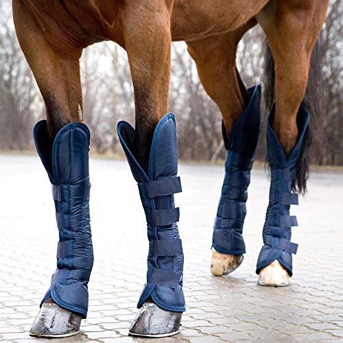 HORZE Guêtres de Transport avec Fermeture Auto-aggripante, guêtres pour Une sécurité maximale Pendant Le Transport du Cheval, 4 pièces, Disponibles en 3 Tailles: Poney, COB, Full, Bleu foncé, Bleu, F