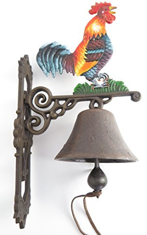 Clever-Deko Gartenglocke Wandglocke HAHN Gusseisen Eisen Eisenglocke Metallglocke Schiffsglocke Antik rustikal braun