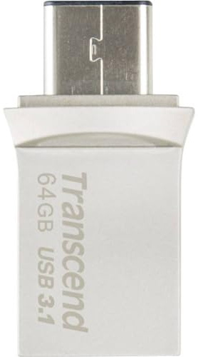 Transcend JetFlash 890 64GB USB Type-C zu USB 3.1 Gen 1 Dual Connector USB OTG Flash Drive für Android TS64GJF890S, Silber | USB 3.2 Gen 1 Speicherstick, Typ A+C, Metallgehäuse, OTG, Datenrettungssoftware