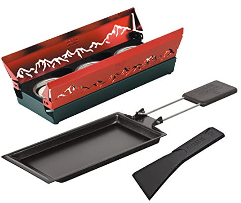 Kuhn Rikon Set de raclette (Mini alpenglühen, Color Rojo, sartén Antiadherente, con Vela de té, Acero Inoxidable, 9 x 9 x 20 cm, 5