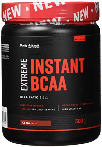 Body attack Extreme Instant BCAA - 500 g - Ice Tea Lemon - Made in Germany - Gut lösliches, veganes BCAA Pulver im Verhältnis 2:1:1 - Zuckerfreie Aminosäuren für intensives Training - Mit L-Leucin