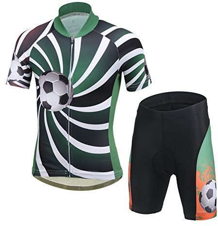 LSHEL Kinder Jungen Fahrradbekleidung Set Mädchen Atmungsaktive Trikot Kurzarm & Radhose mit 3D Sitzpolster MTB Radsportanzug, Fußball, 146(Herstellergröße: XXL)