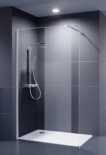 DUSAR begehbare Dusche 100x200 cm Palladium Walk In Neo 8 mm Duschwand Glaswand mit Nano Clean Beschichtung Glasversiegelung Duschabtrennung Duschkabine offen mit Haltestange 1000 x 2000 mm
