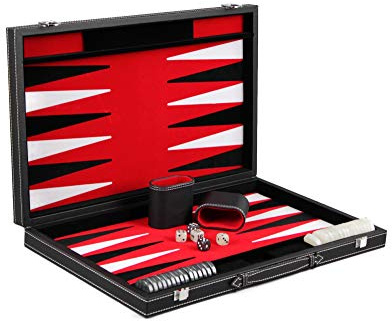 Chessgammon Backgammon-Set aus Leder Königlich Rot 15