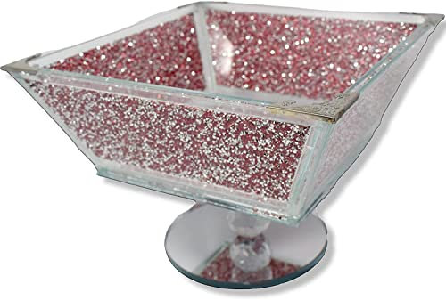 Amazing Gift PinkGlass Sparkle Crushed Diamond Kitchen Bowl Ornament Bling Gift | Crystallized Small Kitchen Fruit Bowl Storage Organization