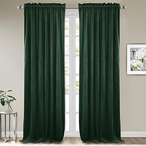 StangH Dark Green Velvet Curtains – Blackout Curtains for Sliding Doors, for Living Room, Privacy & Thermal Insulated, Long Curtains for Christmas Decor/Foyer, W52 x L108, 2 Panels