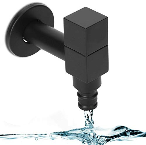 Robinet de salle de bain, robinet d'eau froide simple noir, avec poignée carrée, robinet de machine à laver à filetage G1/2, robinet en cuivre mural, robinet d'évier(Washing Machine Faucet)
