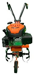 BRACOG Motoazada de Gasolina con Ruedas (Motor 4T, 139cc). Cultivador Motocultor con Profundidad de 17-35 cm. Aradora Regulable Monomarcha para Jardín, Cesped.