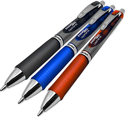 Pentel Energel BL80 Druckkugelschreiber mit Flüssiggeltinte, 1,0 mm, Schwarz, Blau und Rot, 3 Stück