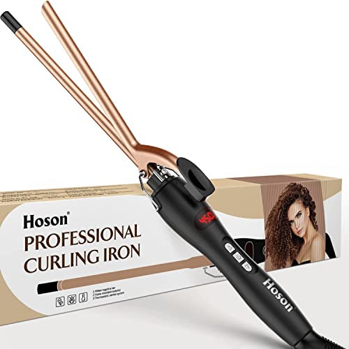 9mm Thin Curling Tongs Ceramic Hair Curler, Small Barrel Curling Wand for Long & Short Hair, LCD Display with 9 Heat Setting Include Glove(Golden)