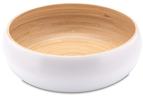 Decorasian Bambusschale groß und rund – Chips Schale bzw. Bowl - Obstschale Bambus hochwertig seidenmatt lackiert – 30cm weiß