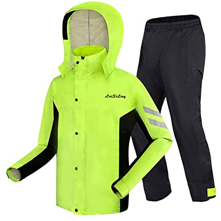 YLZBA Regenkombi,Regenanzug Herren Damen Wasserdicht Motorrad Fahrrad Regenmantel Reflexstreifen Regenjacke Regenbekleidung Motorrad Herren Mit Transparenter Krempe(Green,M)