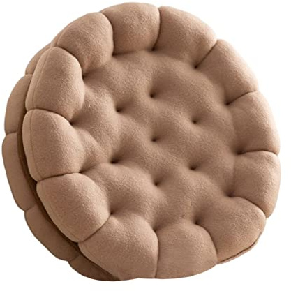 PW TOOLS Sandwich Keks Plüsch Kissen, 35 cm Rundes Stuhlkissen, Niedliche Dekokissen, Weiches Sitzkissen, Rundes Bodenkissen, Sitzkissen für Wohnzimmer, Schlafzimmer, Couch