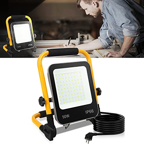 Ansobea LED Baustrahler 50W 5100LM, arbeitsleuchte led akku 6000K Tageslichtweiß, LED baustellenlampe mit Stecker, baustellenlampe mit 3M Kabel und Wasserdicht IP66