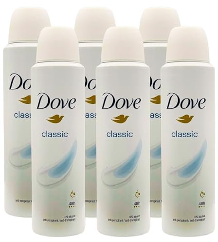Dove Classic Fresh Women's Antiperspirant Deodorant Body Spray for 48 hour sweat and odour protection with ¼ moisturising cream 150 ml, Pack of 6