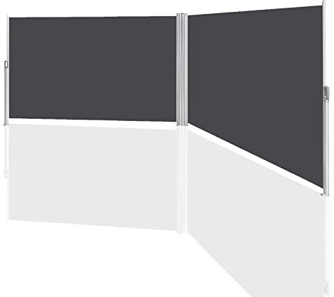 Sonnewelt Doppel Seitenmarkise Ausziehbar 180x600cm Seitenmarkise,Sichtschutz Windschutz,Sonnenschutz,Blickdicht,Seitenrollo, Wandmarkise,geeignet für den Einsatz auf Balkonen und Gärten,Grau