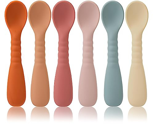 6pz Cucchiaini in Silicone per Bambini, Cucchiai per lo Svezzamento del Bambino Cucchiai per Bambini Cucchiaio da Addestramento per Bambini dai 6 mesi in Su (6 Colori)
