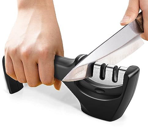 Aiguiseur de couteaux JANREAY Aiguiseur manuel professionnel avec pierre céramique à 3 niveaux, carbure de tungstène, pierres à aiguiser diamantées Accessoires pour couteaux de cuisine.