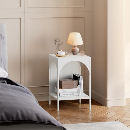[en.casa] Standregal Akaa Dekoregal mit 2 Ablagen Mehrzweckregal Beistelltisch stehend Pflanzenregal Schmales Regal für Wohnzimmer Büro Schafzimmer 52x35x35cm Weiß