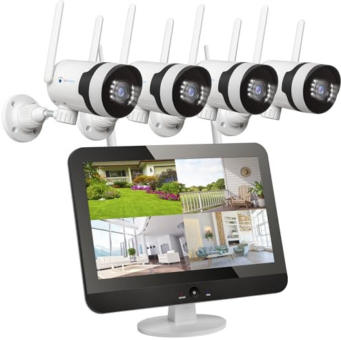 【5MP + PTZ + PC Software】 Dual WLAN Überwachungssystem 12,5 Monitor, Überwachungskamera Set, 10 Kanal NVR, Nachtsicht in Farbe, 2-Wege Audio, Mikrofon, Sirene, Autotracking, KI Personenverfolgung