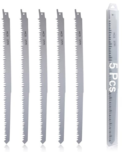 SPEEDWOX Wood Pruning Reciprocating Saw Blades 5-Piece 12-Inch 5 TPI Wood Cutting Reciprocating Saw Blades For Wood Construction Wood Cutting PVC Pipe Cutting Tree Pruning Reciprocating Saw Blade Set