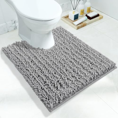 Yimobra U-Förmige Toilettamatte, Weiche Und Bequeme Konturmatte Für Den Badezimmerboden, 61 X 51 cm, Rutschfester Badezimmerteppich, Maximal Saugfähig, Trocknet Schnell, Maschinenwaschbar, Grau