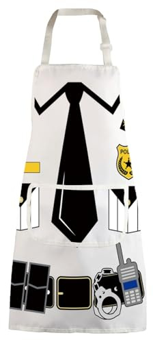 WZMPA Police Uniform Kitchen Apron Police Officer Kitchen Gift Policeman Adjustable Apron With Pockets For Grilling Baking, Police White Ap