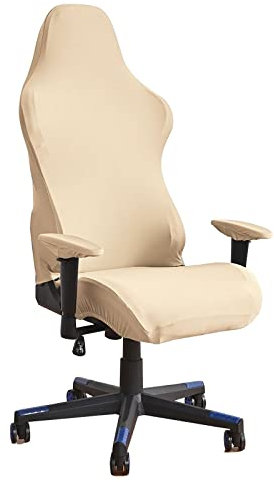 Mswborml Suave Funda para Silla Gaming Anti Gatos, Antideslizante Funda Silla Gaming con Reposabrazos, Ergonómica Fundas Reposabrazos Sillas Gaming, Funda para Silla de Juegos Lavable,Beige