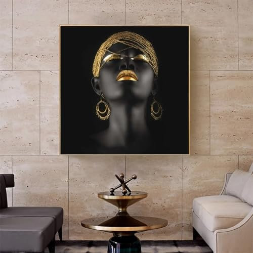 NXMYDBD Leinwandgemälde, Wandkunst, Bilder, Drucke, schwarze Frau auf Leinwand, ohne Rahmen, Heimdekoration, Wandplakat, Dekor für Wohnzimmer, 70 x 70 cm, ungerahmt