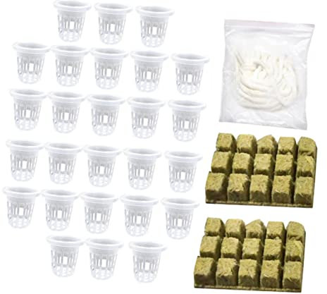 Yardenfun Kit Idroponico per Coltivazione Senza Terra Blocchi di Lana e Bicchieri a Rete, Set da 26 Pezzi per Germinazione e Propagazione Piante Cordino Autoirrigante in Cotone Naturale