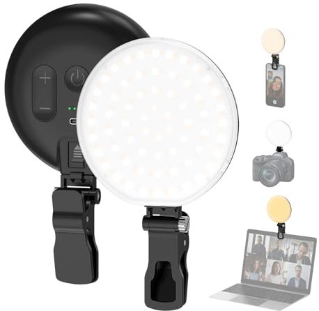 Smiling Shark LED Lampes Vidéo, Lampe Telephone avec Clip 2500mAh Rechargeable CRI 97+ Lumière Dimmable Rotatif Cold Shoe Mount Portable Lumière Caméra pour Appareil Photographies Vidéo Ordinateur