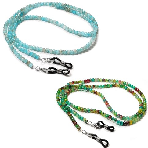 RTRTGS 2 Stück Brillenkette für Damen, Brillenhalter Riemen Brillen Kette, Brillenband Damen Bunte Perlen Anti-Rutsch für Brillenzubehör Brillenbänder für Damen Herren Sport Brillen und Sonnenbrillen