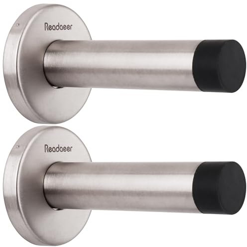 2 PCs Wall Mounted Door Stop | Heavy Duty Door Stopper | Stainless Steel Door Stops with Rubber Buffer | Doorstop for Indoors to Protect Walls