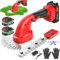 21V Tijeras Cortacésped y Arreglasetos Cortasetos a Batería Electrico 2 en 1 Tijeras de Césped Podar con 2 Batería de 2000mAh y Cargador Tijeras Eléctricas con 2 Cuchillas de Longitud Arbustos y Setos