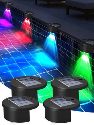 Rinfency Lampe Solaire RGB pour Terrasses, Piscines, Accessoires de Trampoline, Poteaux de Clôture - Lot de 4 LED Extérieures