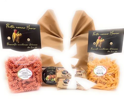 Gift Bag Senza Glutine Gluten-Free Artigianale con Pasta di Mais e Lenticchie + Torta alle Nocciole – Confezione Regalo Made in Italy