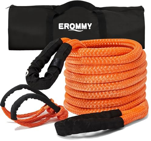 EROMMY Abschleppseil Pkw 2,2CM x 6M,Bruchlast 11.2T mit 2 Softschäkel und Tragetasche,100% Nylon N66 mit 12 Litzen,für LKW Jeep ATV UTV Traktor Straßenrettung（Orange