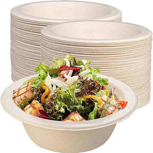 Puedno 100 Stück Ökologische Einwegsuppenschale, 350ml Einweggeschirr aus Zuckerrohr, Pappschalen Einweg Suppenschalen, Bio Suppenschüssel Kompostierbares, Braun