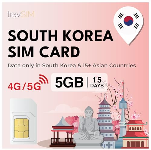 travSIM SIM-kort för Sydkorea | 5 GB mobildata | Använd Voip-appar som Whatsapp och mässing för att skicka meddelanden, ringa samtal | SIM-kortet för Sydkorea är giltigt i 15 dagar.